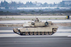 Military tank M1 Abrams in action.