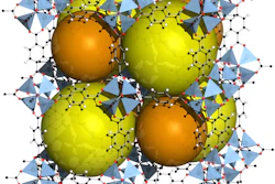 Metal-organic frameworks, like MOF-5 shown here, have metal components, organic ‘linkers’ and a cavity which can allow in gases.