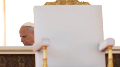 Pope Leo XIV arrives for a Mass for the participants in the jubilee of ordained people in St. Peter's Square, at the Vatican, Thursday, Oct. 9, 2025.