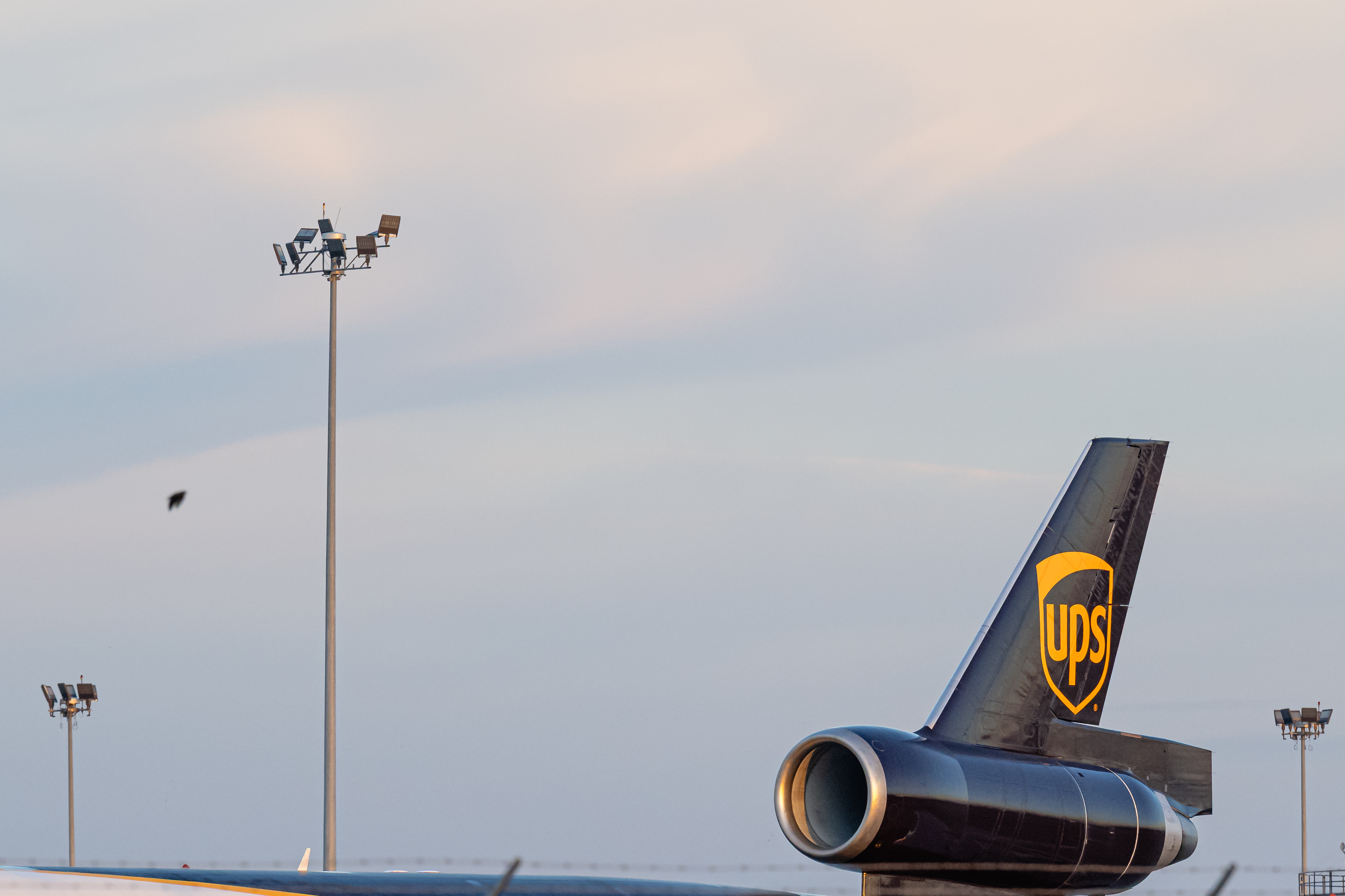 The tail engine of a UPS MD-11 at UPS Worldport at Louisville Muhammad Ali International Airport, Nov. 5, 2025, Louisville, Ky.