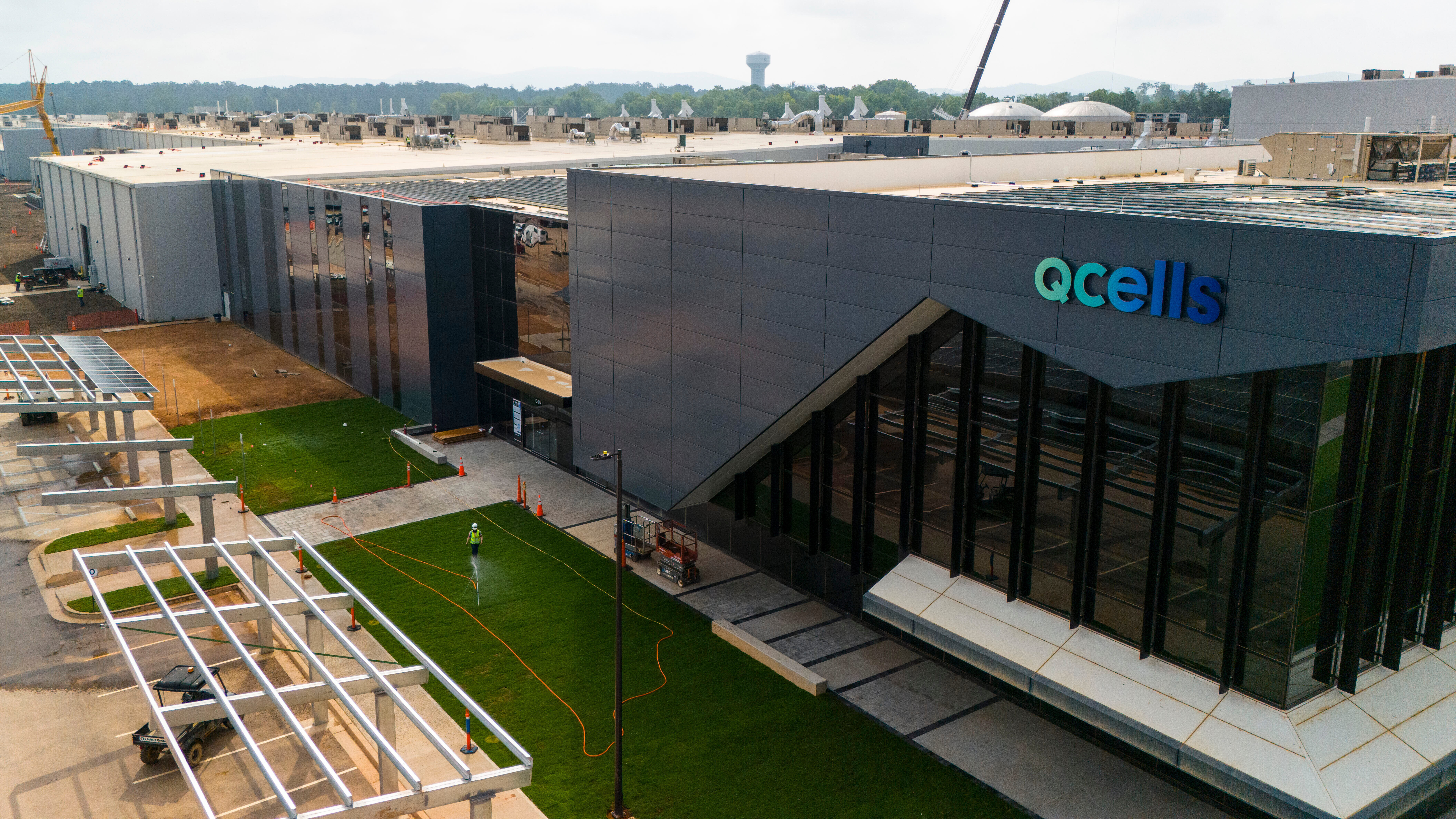The Qcells solar panel plant is seen, June 27, 2025, near Cartersville, Ga.