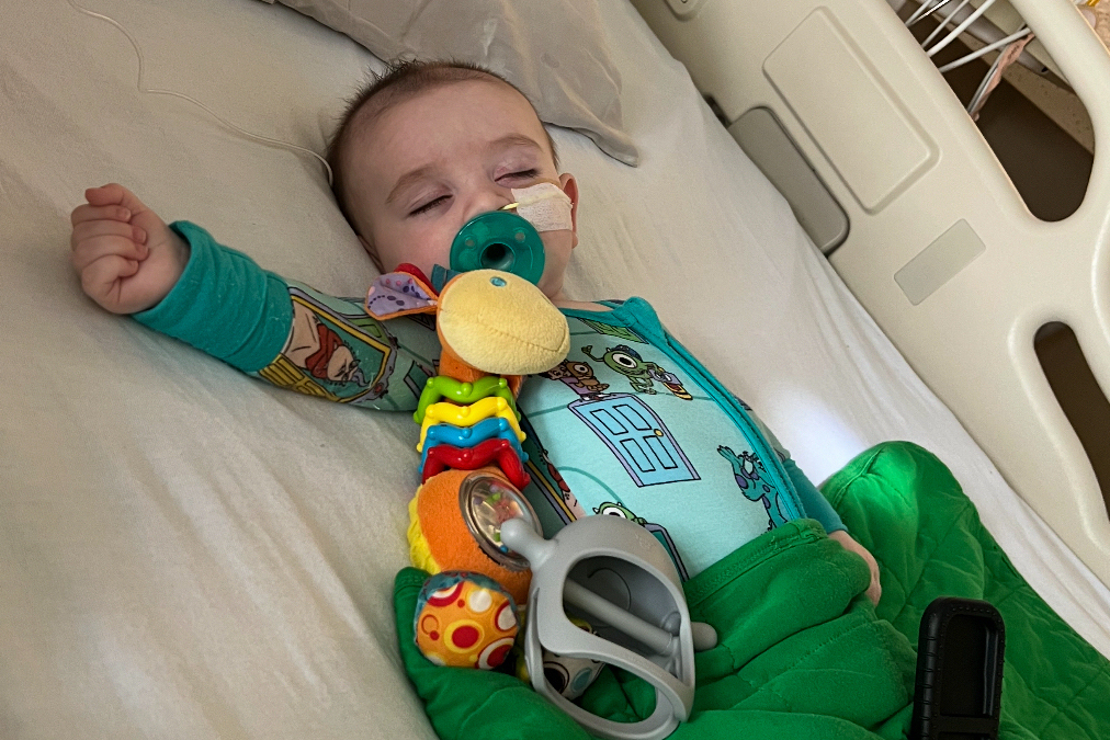 This March 2025 photo provided by Amy Mazziotti shows Hank Mazziotti, 8 months, being treated for infant botulism in Los Angeles.