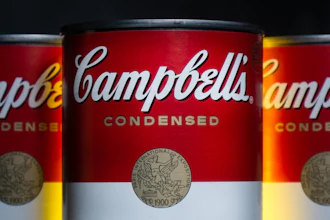 Campbell's Condensed soup can with vintage commemorative seal from 1900