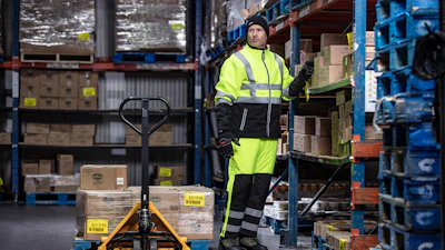 An order selector stays warm, comfortable and safe while working in a subzero freezer warehouse.