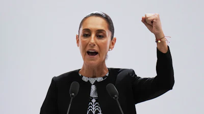 Mexican President Claudia Sheinbaum speaks at her first state-of-the-nation address at the National Palace in Mexico City, Sept. 1, 2025.