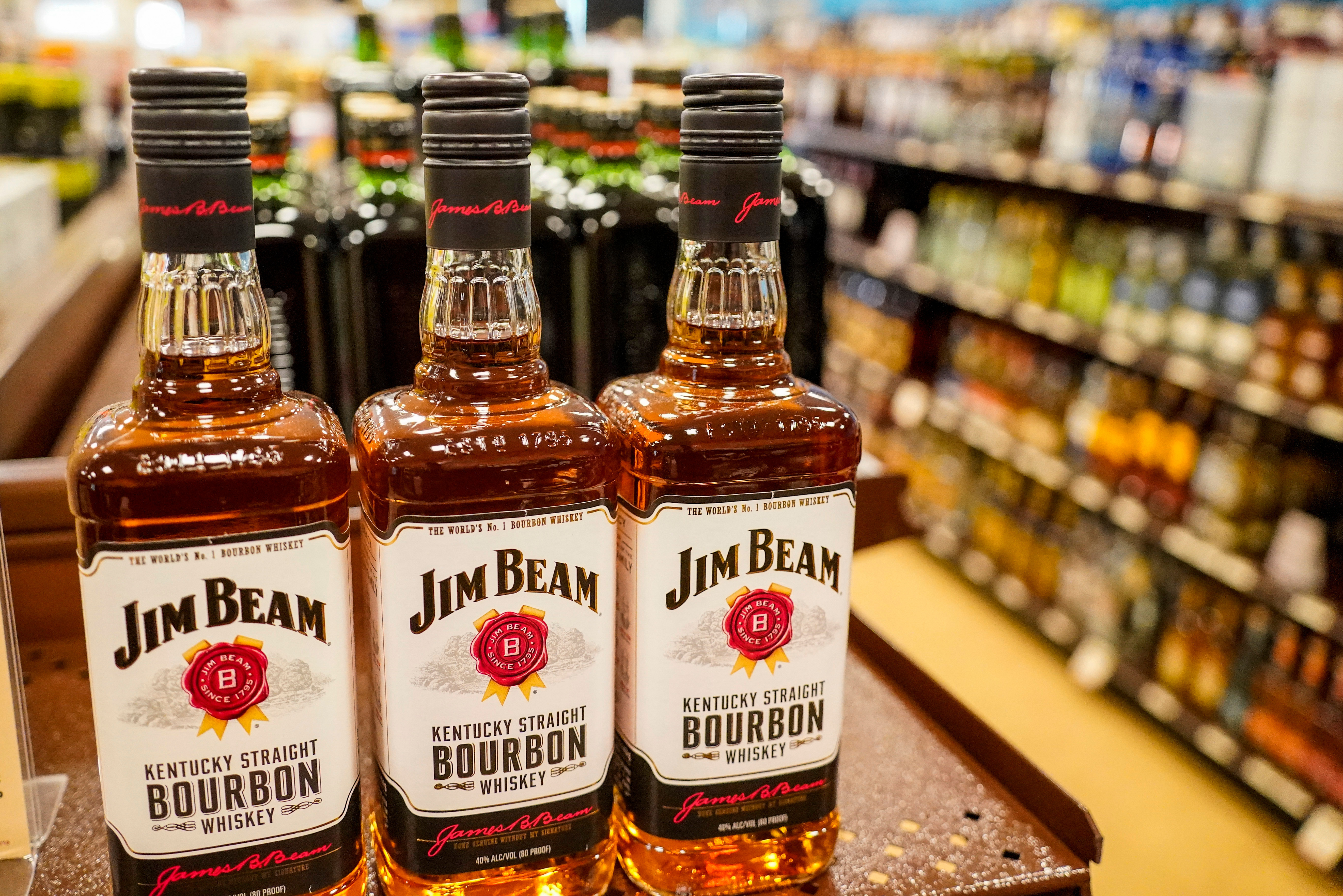 Bottles of bourbon for sale at a wine and spirits store, Jan. 22, 2022, Harmony, Pa.