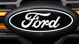 The company logo is shown on the grille of an unsold 2026 F-series pickup truck on the lot of a Ford dealership, Sunday, Nov. 2, 2025, in Littleton, Colo.