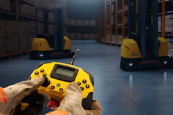 The FORT Robotics Safe Remote Control Pro in a warehouse.