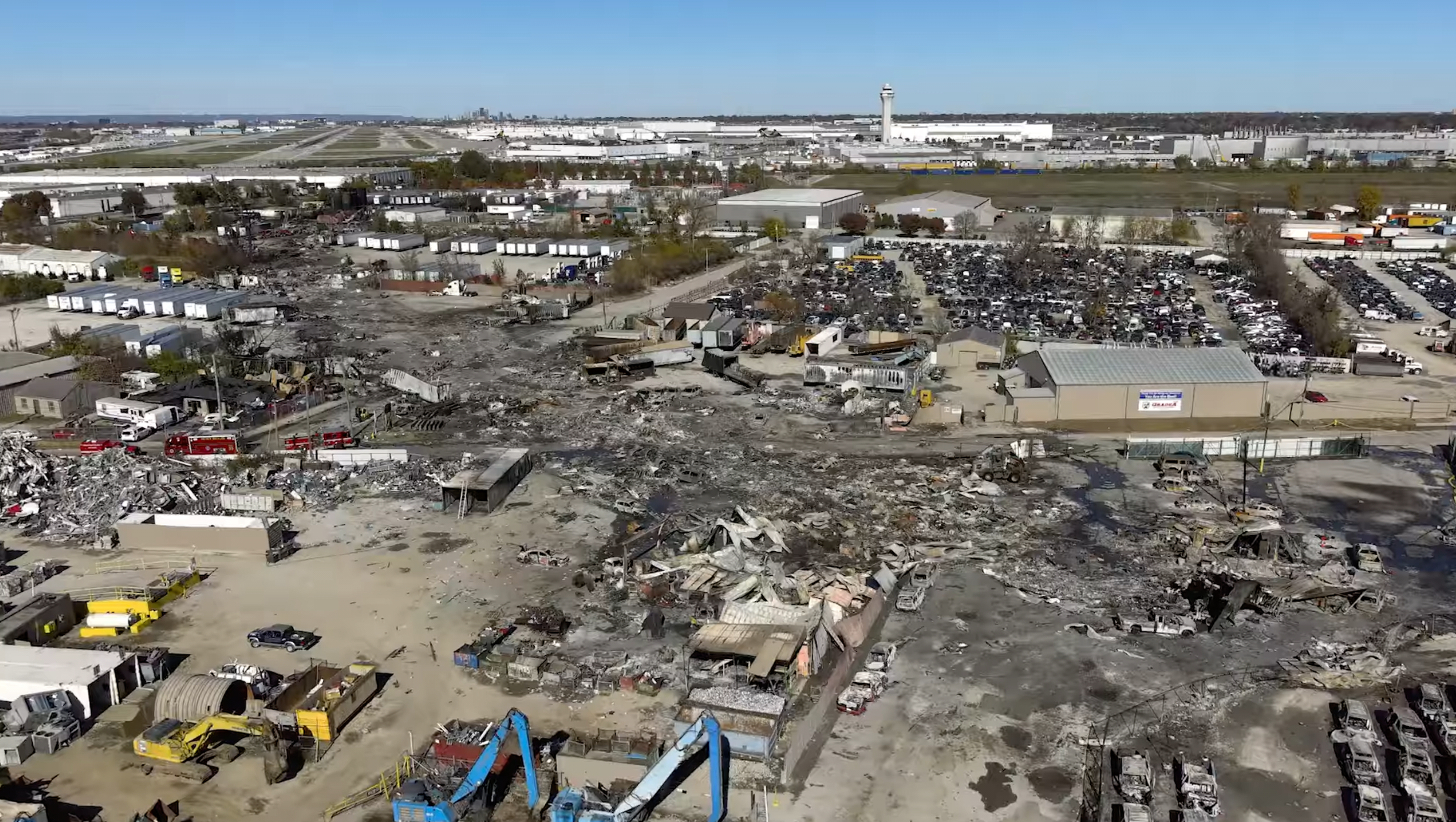 This photo provided by the National Transportation Safety Board shows UPS plane crash scene on Thursday, Nov. 6, 2025 in Louisville, Ky.
