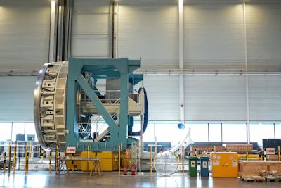 A partial view of assembly line of the Ariane 64 rocket, in Les Mureaux, west of Paris, Wednesday, Feb. 4, 2026.