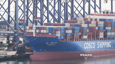 A ship is docked at the Port of Long Beach, Feb. 20, 2026, Long Beach, Calif.