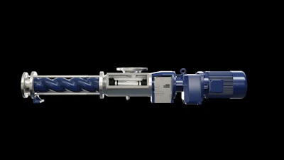 Industrial blue and silver screw pump or progressive cavity pump with electric motor