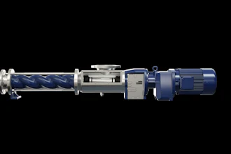 Industrial blue and silver screw pump or progressive cavity pump with electric motor