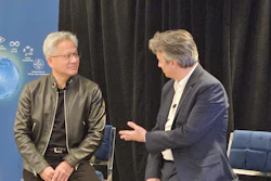 Nvidia CEO Jensen Huang (left) and Dassault Systèmes CEO Pascal Daloz at 3DEXPERIENCE World in Houston, Texas.