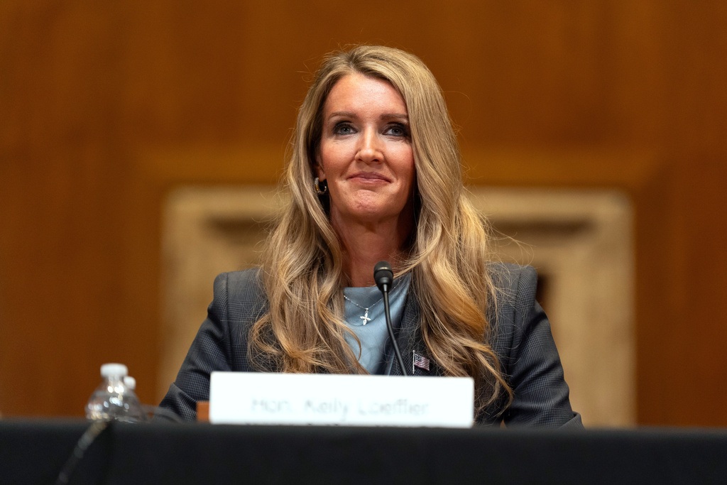Small Business Administration administrator Kelly Loeffler listens during a hearing of the Senate Committee on Capitol Hill, May 21, 2025, in Washington.