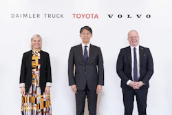 Karin Rådström, President & CEO, Daimler Truck; Koji Sato, President and CEO Toyota; Martin Lundstedt, President and CEO Volvo Group