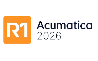 Acumatica 2026 logo with orange R1 icon and navy text
