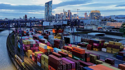 Containers in a cargo terminal in Frankfurt, Germany, Feb. 23, 2026.