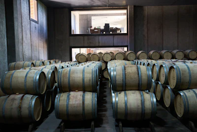 An employee works in an office above the barrel room at Cuvelier Los Andes winery in Vista Flores, Mendoza province, Argentina, Monday, March 9, 2026.