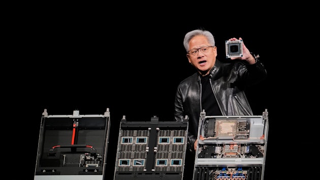 Nvidia CEO Jensen Huang speaks during an Nvidia conference focusing on artificial intelligence in San Jose, Calif., Monday, March 16, 2026.