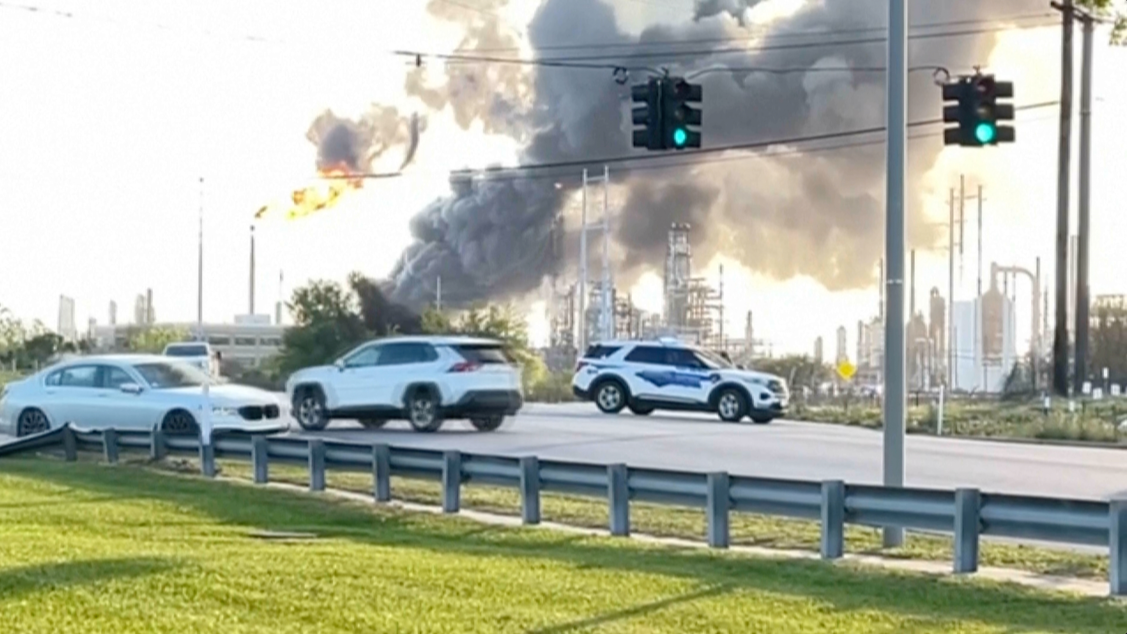 In this still image taken from a video provided by KBMT, smoke rises near the Valero Port Arthur Refinery in Port Arthur, Texas Monday, March 23, 2026.