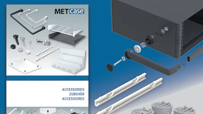 METcase accessories and components including cable management, hardware, feet, and protective cases