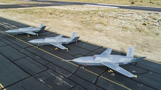 The YFQ-42A Collaborative Combat Aircraft from General Atomics Aeronautical Systems.