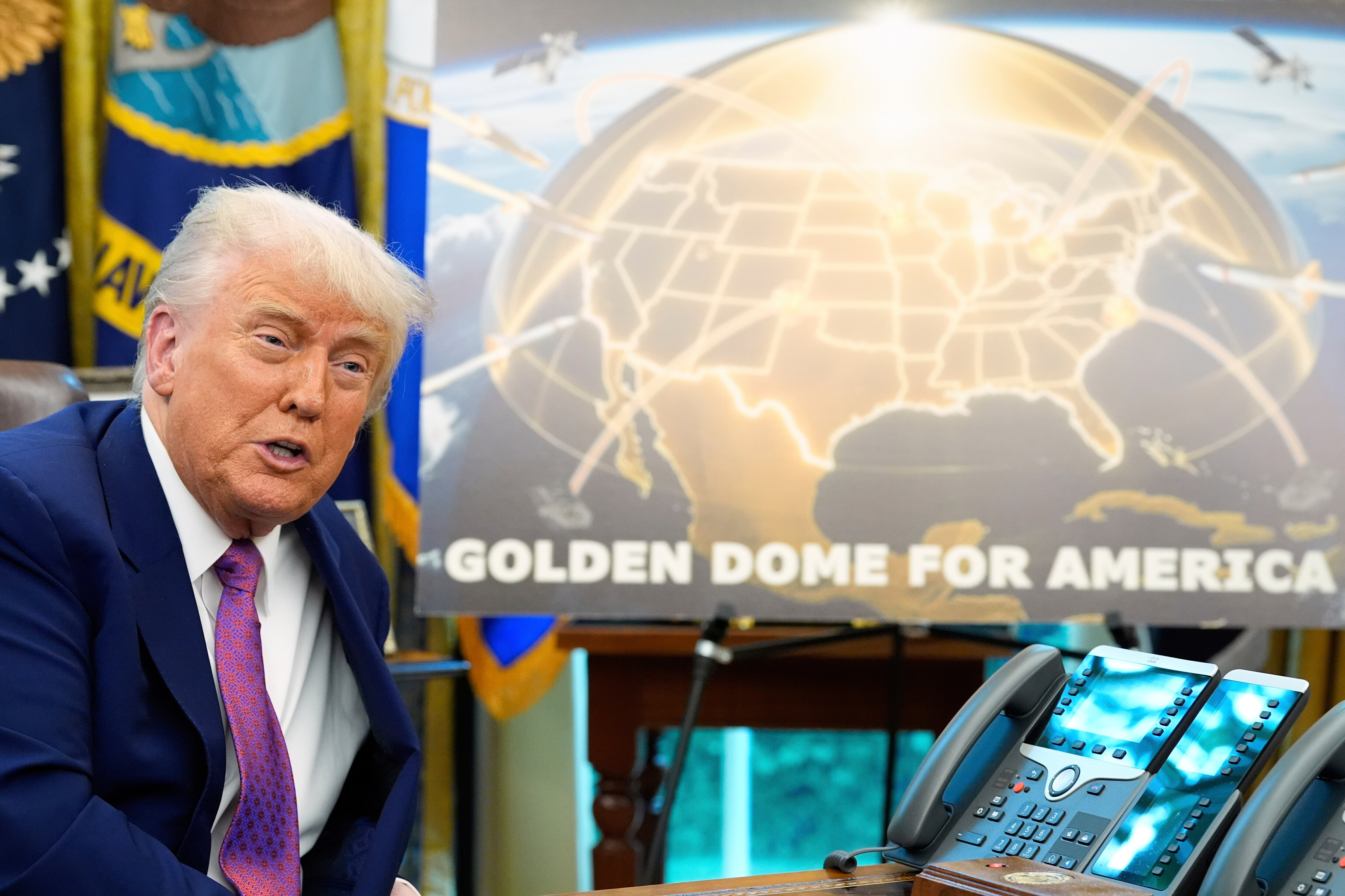 President Donald Trump speaks in the Oval Office of the White House on May 20, 2025, in Washington.