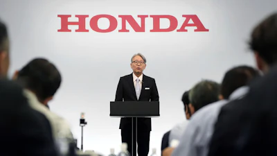 Honda's Chief Executive Toshihiro Mibe speaks at a press conference in Tokyo Thursday, May 14, 2026.