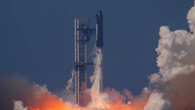SpaceX's mega rocket Starship makes a test flight from Starbase, Texas, Friday, May 22, 2026.