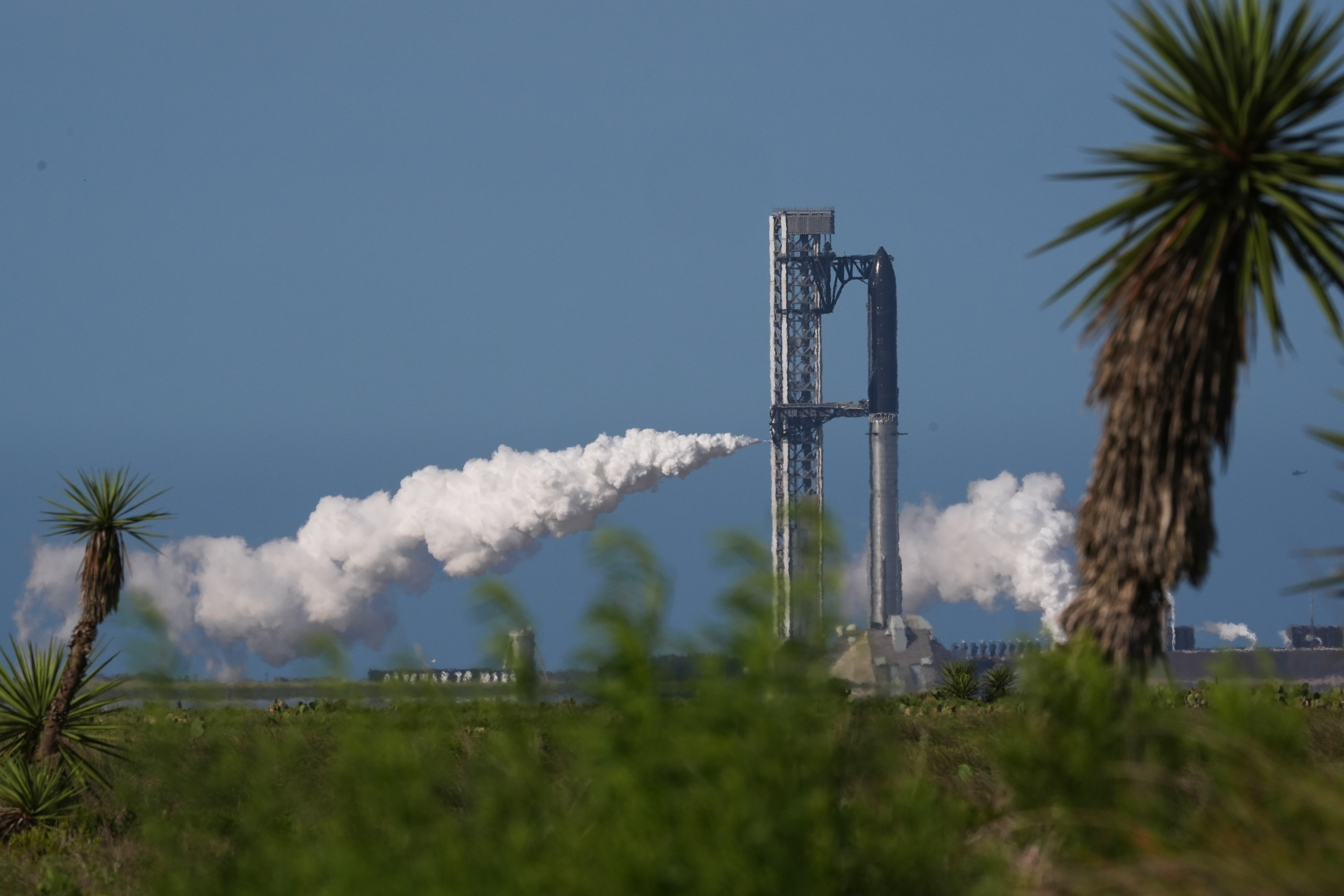 SpaceX's mega rocket Starship is prepared for a test flight that was later delayed in Starbase, Texas, Thursday, May 21, 2026.