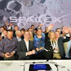 Gwynne Shotwell, President and COO of SpaceX, third from right, celebrates with colleagues during a bell ringing ceremony for the IPO of SpaceX at the Nasdaq MarketSite in New York, Friday, June 12, 2026, in New York.