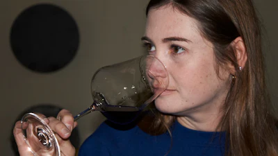 Natasha Jacka evaluates a glass of wine in Cape Town, South Africa, June 4, 2026.
