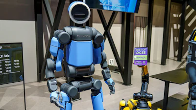 Boston Dynamics received a $25 million award to fund projects tied to manufacturing, workforce training and operations for the company’s Atlas (left), Spot (lower right) and Stretch platforms.