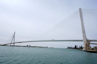 The Gordie Howe Bridge is shown under construction between Windsor, Ontario and Detroit, May 22, 2026.