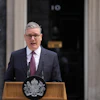 Britain's Prime Minister Keir Starmer announces his resignation to the media outside 10 Downing Street in London, Monday, June 22, 2026.