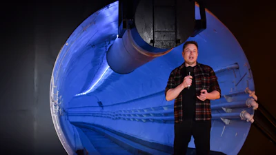 Elon Musk, co-founder and chief executive officer of Tesla Inc., speaks during an unveiling event for the Boring Co. Hawthorne test tunnel in Hawthorne, Calif., on Tuesday, Dec. 18, 2018.