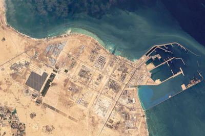 This satellite image from Planet Labs PBC shows the Ras Laffan industrial area in Qatar on March 6, 2026.