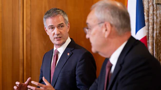 Britain's Secretary of State for Business and Trade, Peter Kyle, left, and Swiss Federal President Guy Parmelin, Hotel Bellevue Palace, Bern, Switzerland, July 13, 2026.