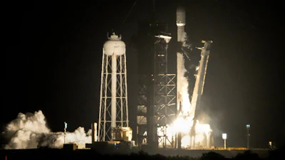 A SpaceX Falcon 9 rocket lifts off from pad 39A with a payload of a pair of lunar landers at the Kennedy Space Center in Cape Canaveral, Fla., Jan. 15, 2025.