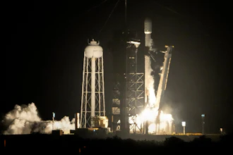 A SpaceX Falcon 9 rocket lifts off from pad 39A with a payload of a pair of lunar landers at the Kennedy Space Center in Cape Canaveral, Fla., Jan. 15, 2025.