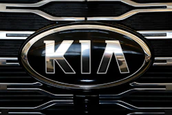 The front grill of a 2020 KIA Telluride is on display at the 2020 Pittsburgh International Auto Show, Feb.13, 2020 in Pittsburgh.