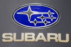 This Photo taken Feb. 14, 2013 shows a Subaru logo at the 2013 Pittsburgh Auto Show in Pittsburgh.