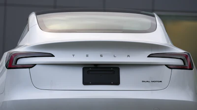 A Tesla vehicle is seen at a Tesla facility Wednesday, April 15, 2026, in Portland, Ore.