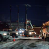 An Oncor Electric Delivery lineman crew work on repairing a utility pole that was damaged by the winter storm that passed through Odessa, Texas, Feb. 18, 2021.