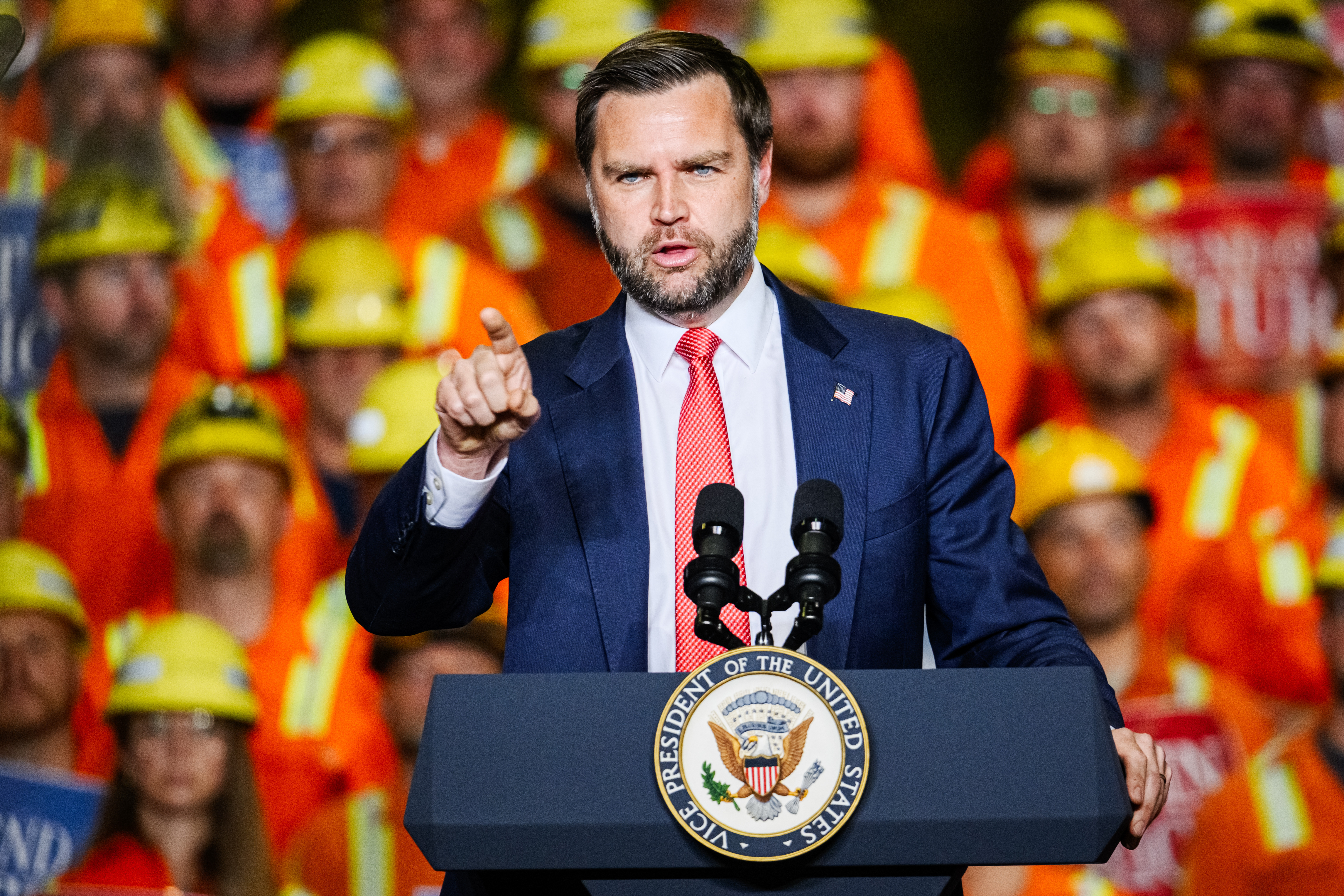 Vice President JD Vance speaks at the Cleveland Cliffs Middletown Works, Friday, Aug. 21, 2026, in Middletown, Ohio.