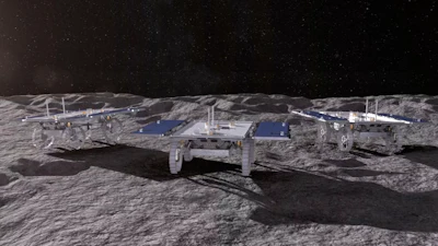 An illustration shows how the NASA CADRE rover team will explore the lunar surface.