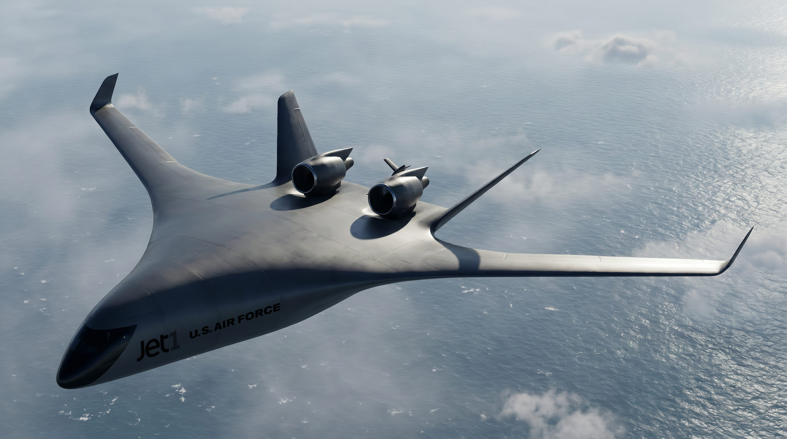 A rendering of JetZero's Jet1, a full-scale demonstrator airplane.