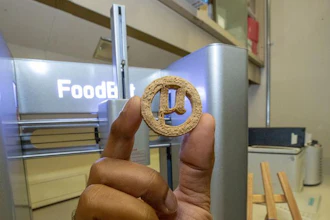 This cookie is made using waste plant materials and plastic and could feed humans everywhere from submarines to spaceships.