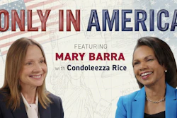 Book cover for 'Only in America' featuring Mary Barra with Condoleezza Rice, published by Hoover Institution